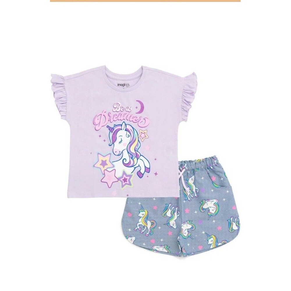Girls Flutter Short Sleeve Top Shorts Set 2 Pcs Summer Outfit Size 2T Purple
